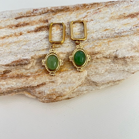 Elegant Stone Pendant Hoops - Dainty Boho Earrings - Flirty Coquette Earrings - Picture 8 of 15